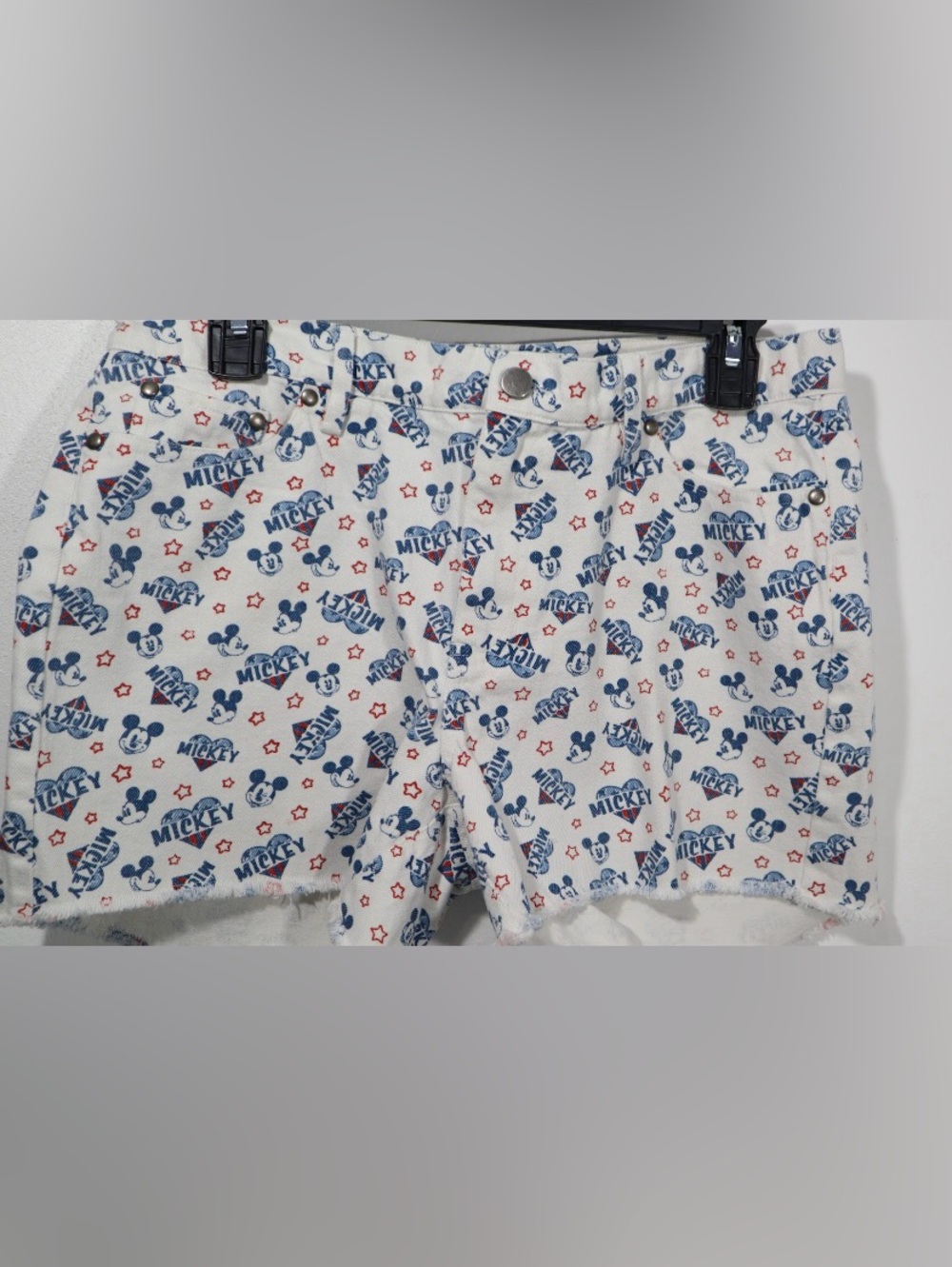Disney White Shorts with Blue Mickey and Red Star Accents